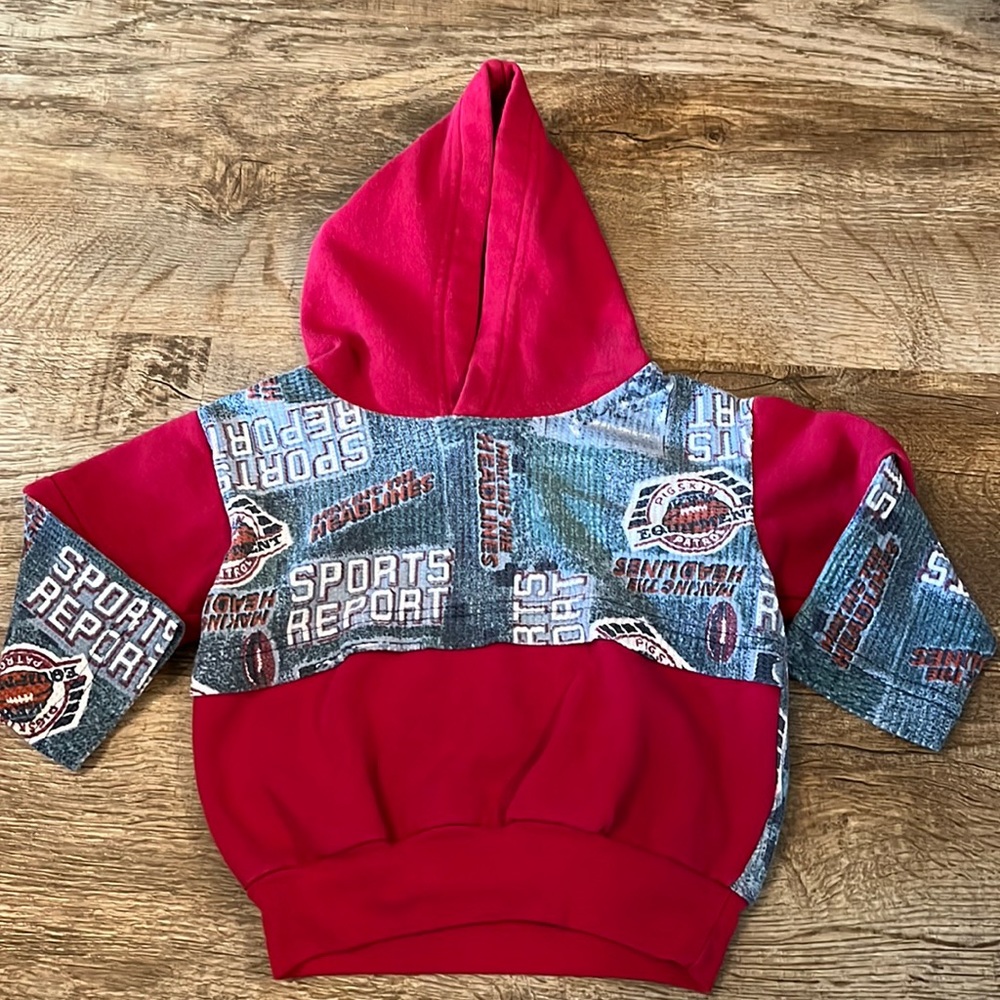 Boys Red & Deep Gray Pull Over Hooded Long Sleeve Shirt